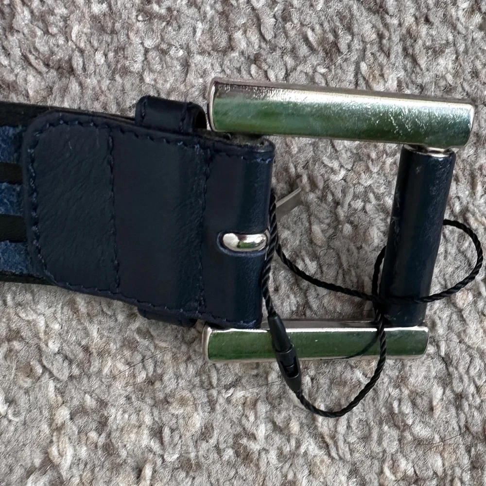 Vintage Escada Black Leather Mirrored Belt Size 42 Rockstar West Germany Made
